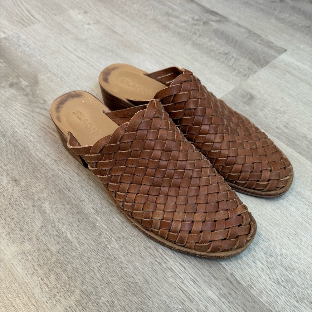 St. Agni woven leather low heel mules